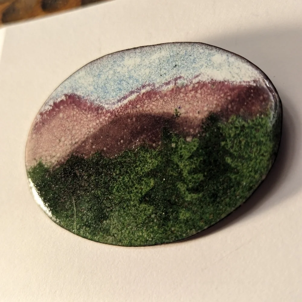 Copper Enamel Pin Brooch Oval 2.5